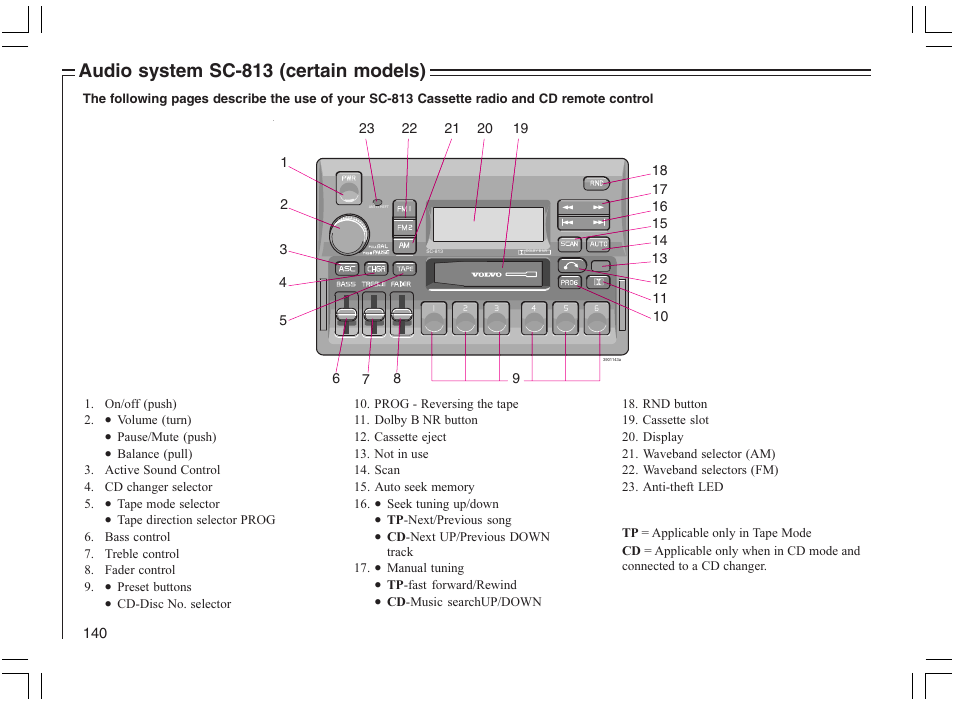 Audio system sc-813 (certain models) | Volvo 2005 C70 User Manual | Page 146 / 210