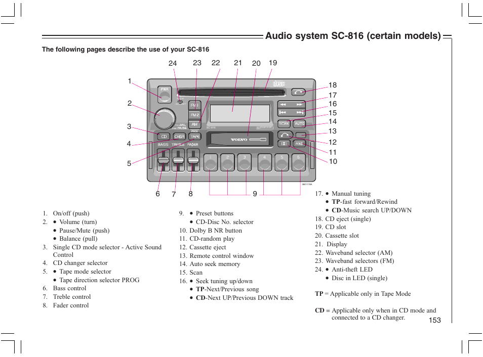 Audio system sc-816 (certain models) | Volvo 2005 C70 User Manual | Page 159 / 210