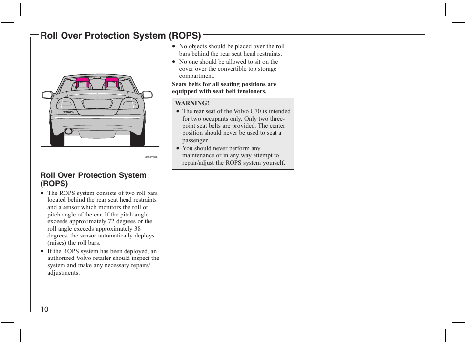 Roll over protection system (rops) | Volvo 2005 C70 User Manual | Page 16 / 210