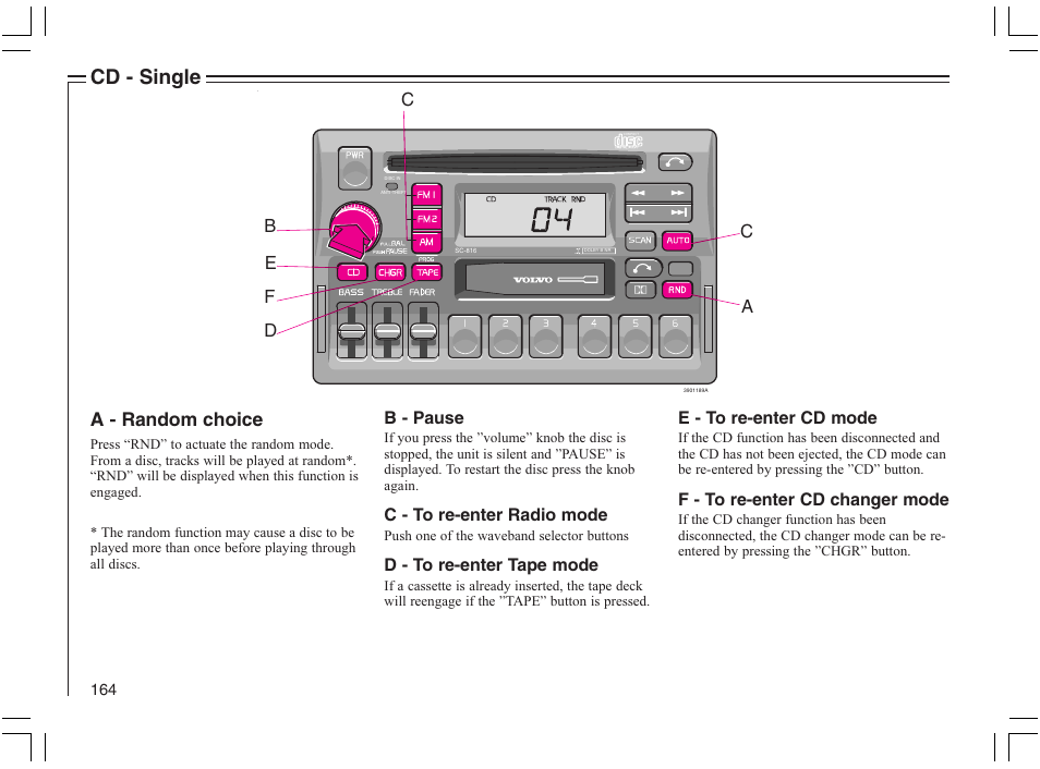 Cd - single, A - random choice | Volvo 2005 C70 User Manual | Page 170 / 210