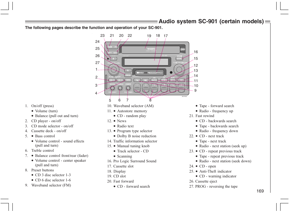 Audio system sc-901 (certain models) | Volvo 2005 C70 User Manual | Page 175 / 210