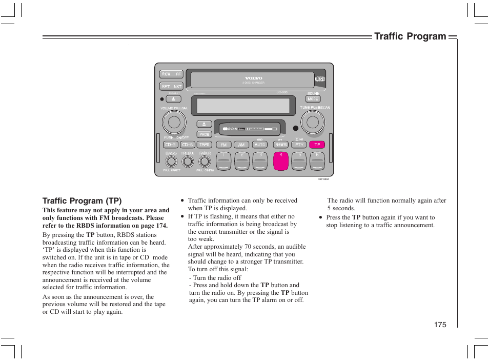 Traffic program, Traffic program (tp) | Volvo 2005 C70 User Manual | Page 181 / 210