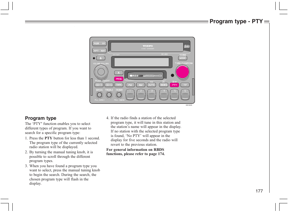 Program type - pty, Program type | Volvo 2005 C70 User Manual | Page 183 / 210
