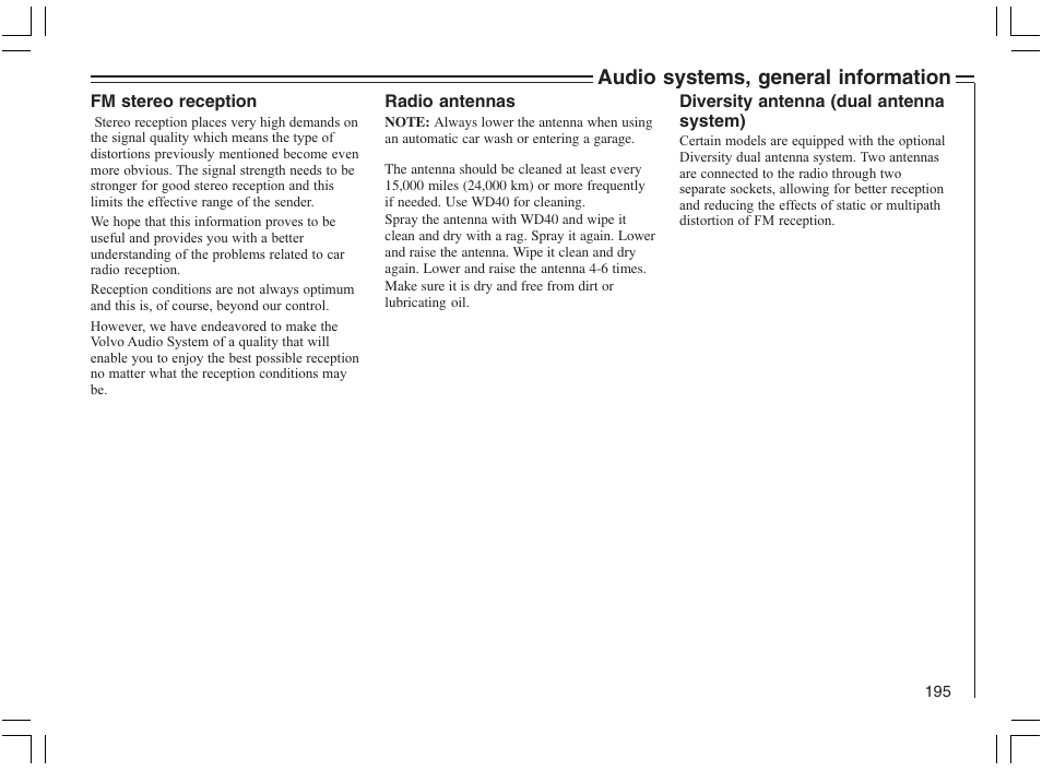 Audio systems, general information | Volvo 2005 C70 User Manual | Page 201 / 210