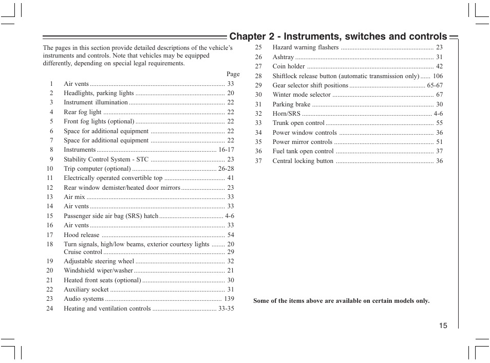 Chapter 2 - instruments, switches and controls | Volvo 2005 C70 User Manual | Page 21 / 210