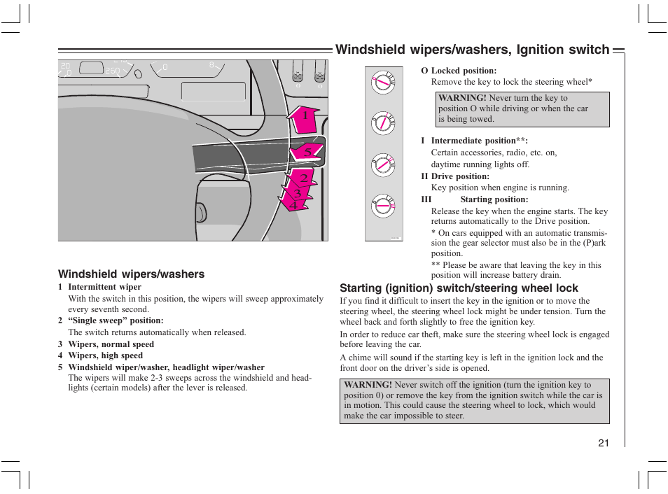 Windshield wipers/washers, ignition switch | Volvo 2005 C70 User Manual | Page 27 / 210