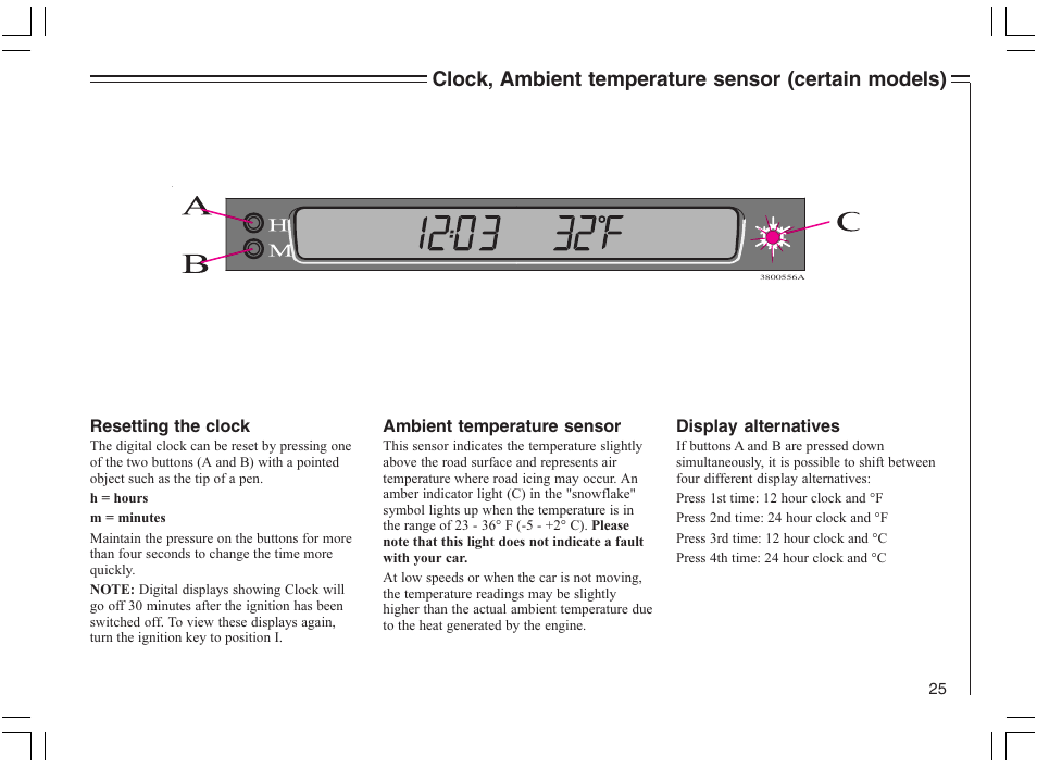 Clock, ambient temperature sensor (certain models) | Volvo 2005 C70 User Manual | Page 31 / 210