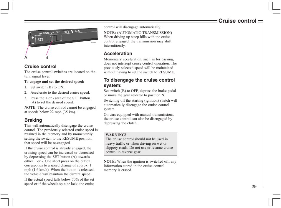 Cruise control | Volvo 2005 C70 User Manual | Page 35 / 210