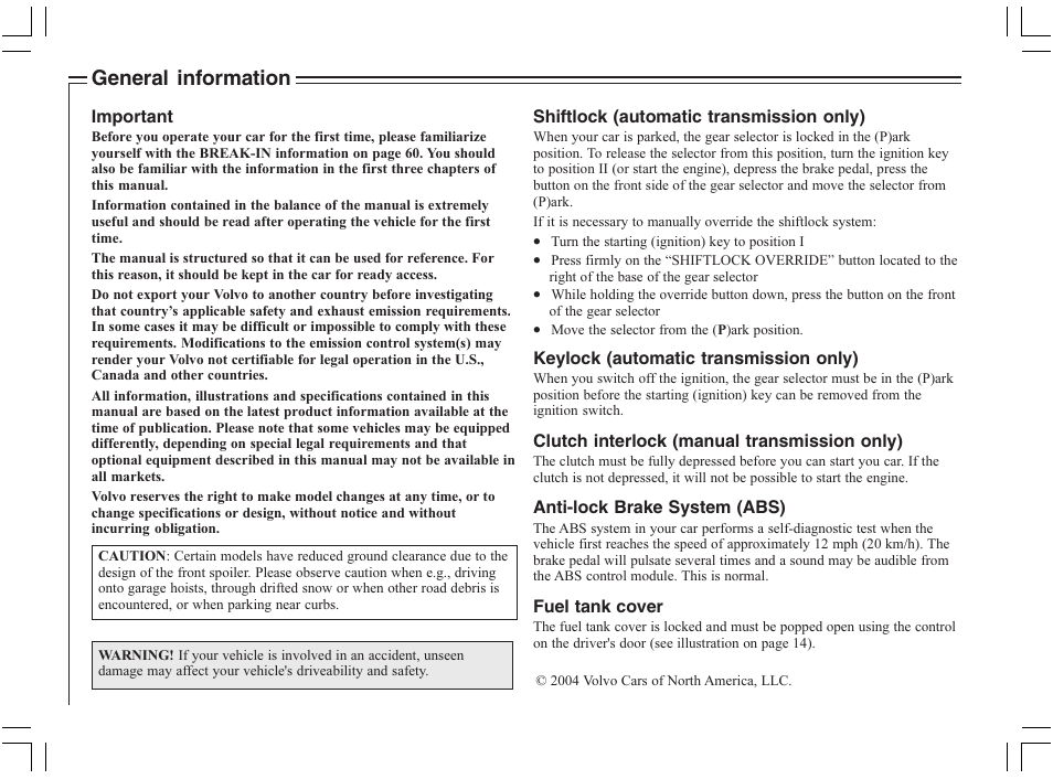 General information | Volvo 2005 C70 User Manual | Page 4 / 210