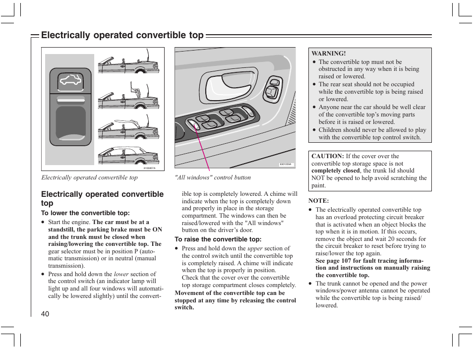 Electrically operated convertible top | Volvo 2005 C70 User Manual | Page 46 / 210