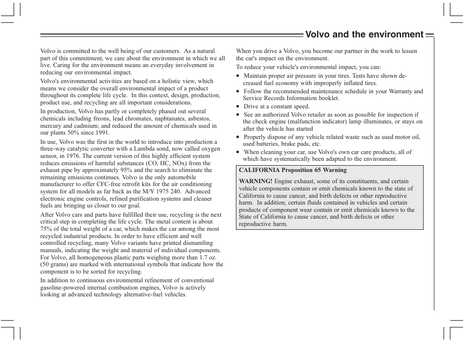 Volvo and the environment | Volvo 2005 C70 User Manual | Page 5 / 210