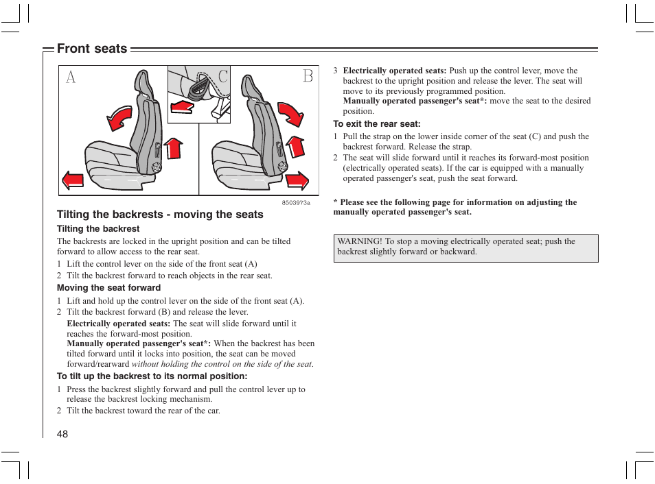 Front seats | Volvo 2005 C70 User Manual | Page 54 / 210