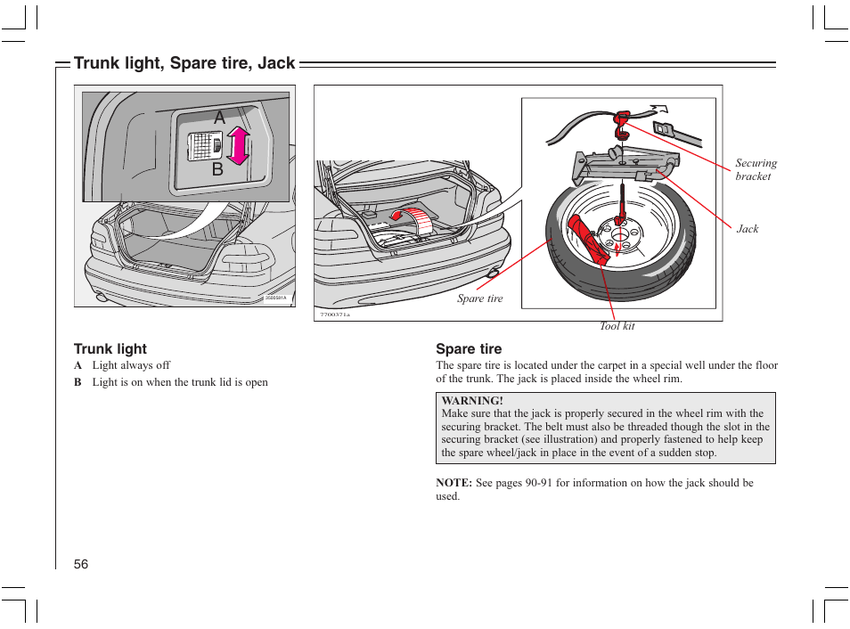 Trunk light, spare tire, jack | Volvo 2005 C70 User Manual | Page 62 / 210