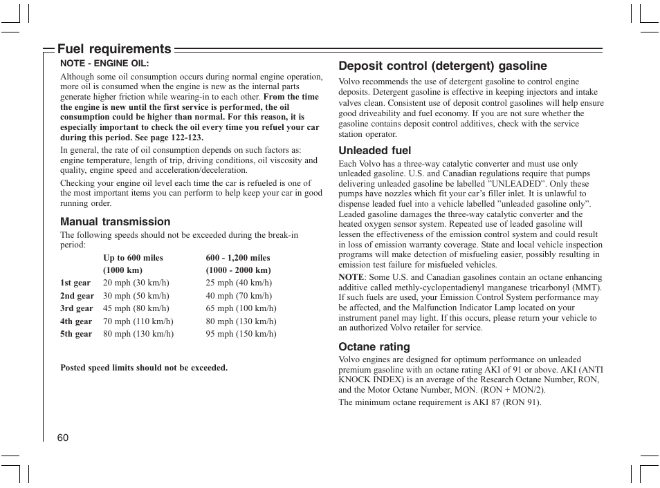 Fuel requirements, Deposit control (detergent) gasoline | Volvo 2005 C70 User Manual | Page 66 / 210