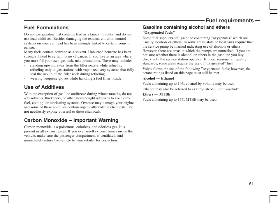 Fuel requirements | Volvo 2005 C70 User Manual | Page 67 / 210