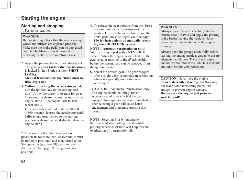 Starting the engine | Volvo 2005 C70 User Manual | Page 70 / 210