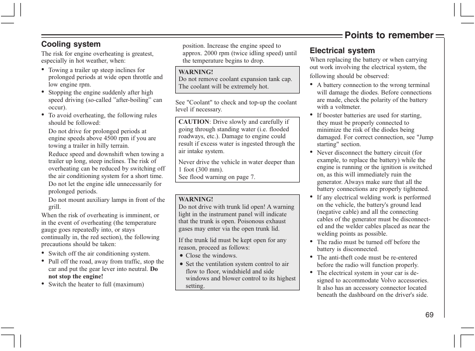 Points to remember | Volvo 2005 C70 User Manual | Page 75 / 210
