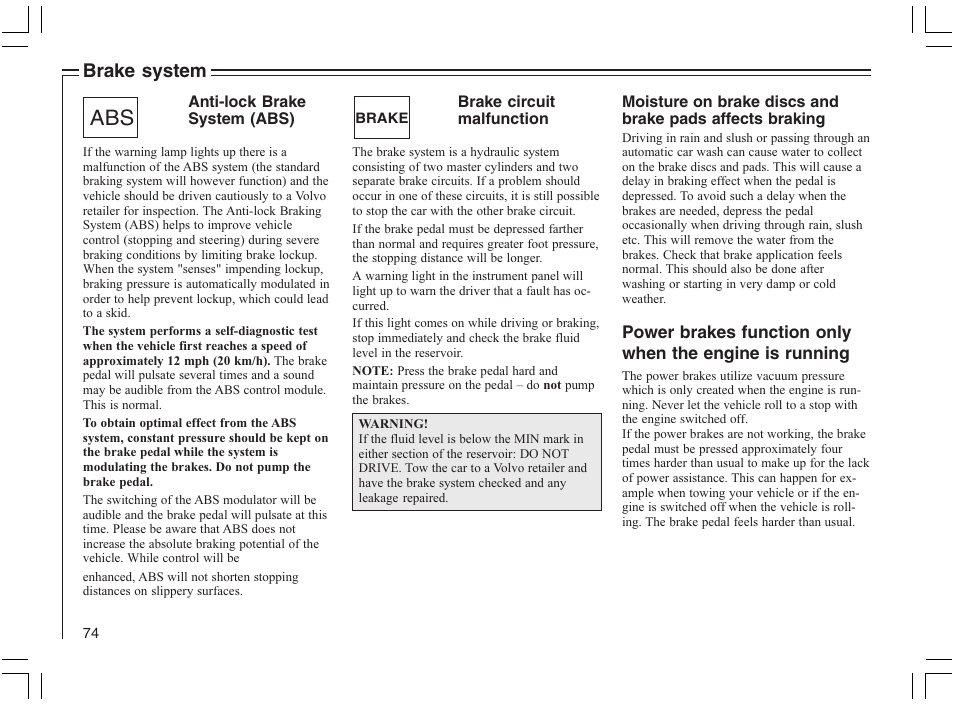 Brake system | Volvo 2005 C70 User Manual | Page 80 / 210