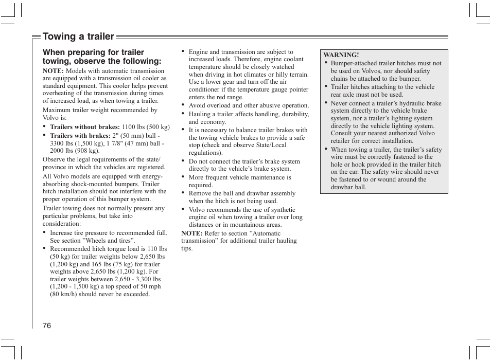 Towing a trailer | Volvo 2005 C70 User Manual | Page 82 / 210