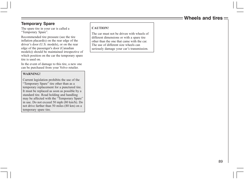 Wheels and tires | Volvo 2005 C70 User Manual | Page 95 / 210
