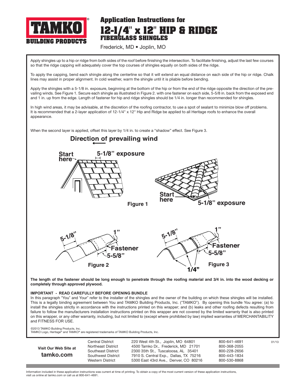 TAMKO 12-1/4" x 12" HIP & RIDGE User Manual | 1 page