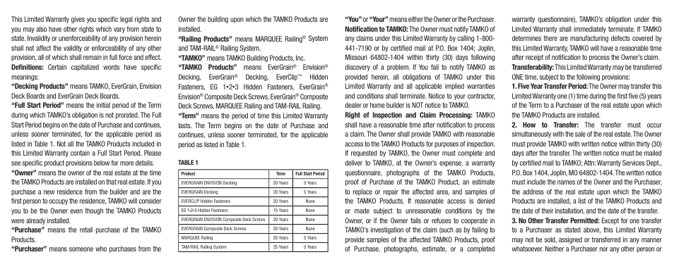 Everclip, Hidden deck fastener installation instructions, Decking and railing limited warranty | Ab c d | TAMKO EverClip User Manual | Page 3 / 5