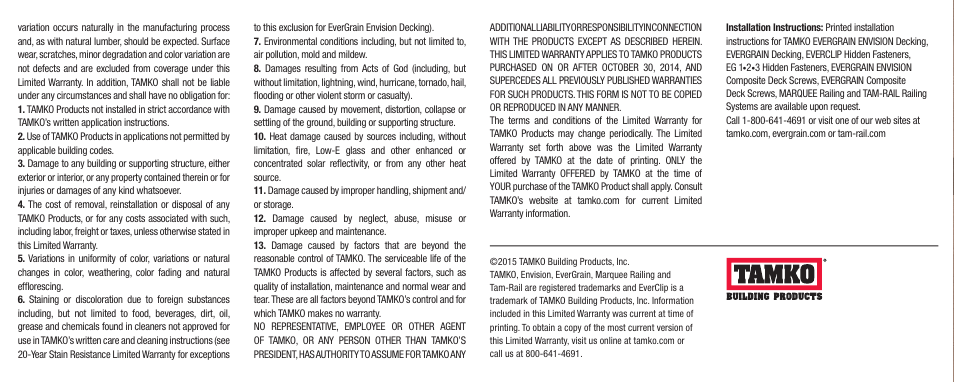 Instructions and limited warranty | TAMKO EverClip User Manual | Page 5 / 5