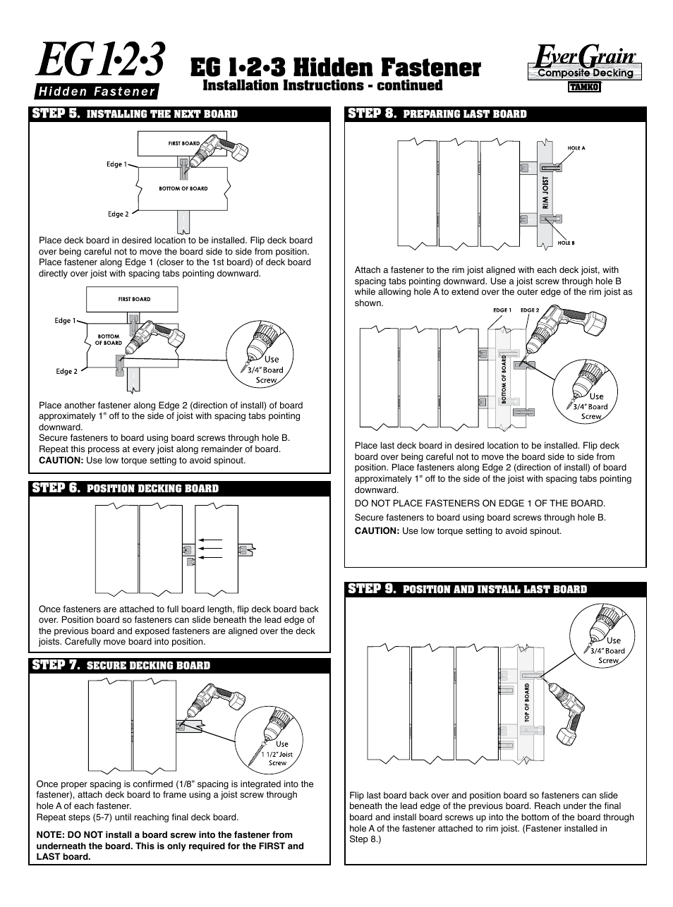 Eg 1•2•3 hidden fastener, Installation instructions, Installation instructions - continued | TAMKO Evergrain User Manual | Page 2 / 4