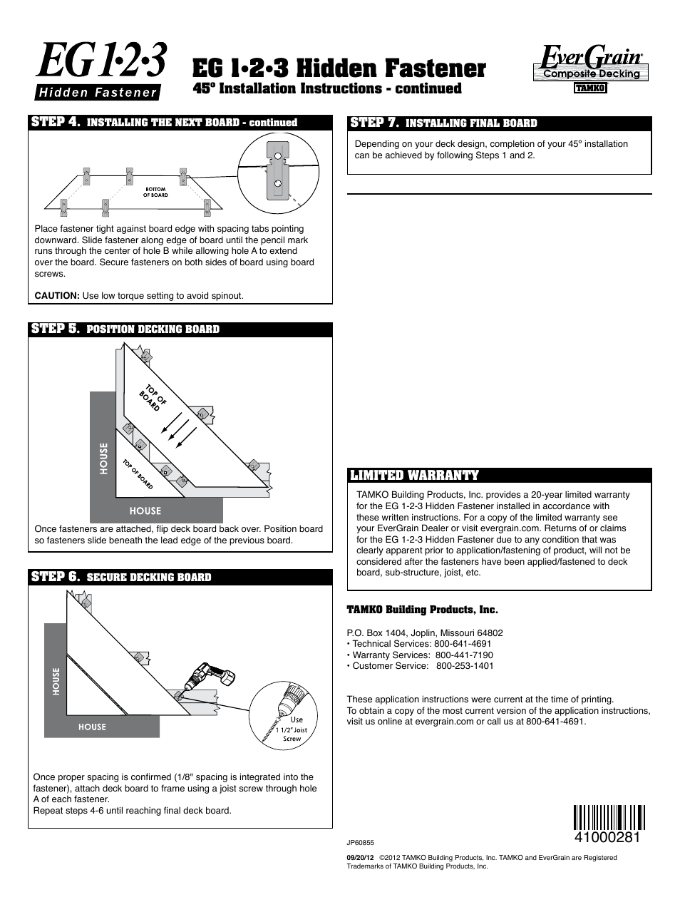 Eg 1•2•3 hidden fastener | TAMKO Evergrain User Manual | Page 4 / 4