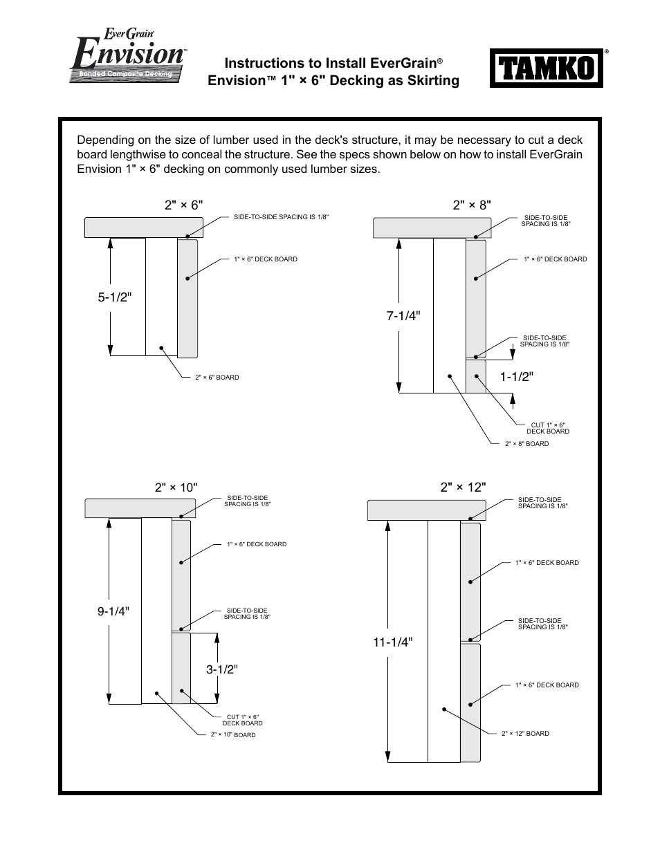 Instructions to install evergrain, Envision, 1" × 6" decking as skirting | TAMKO Evergrain User Manual | Page 2 / 3
