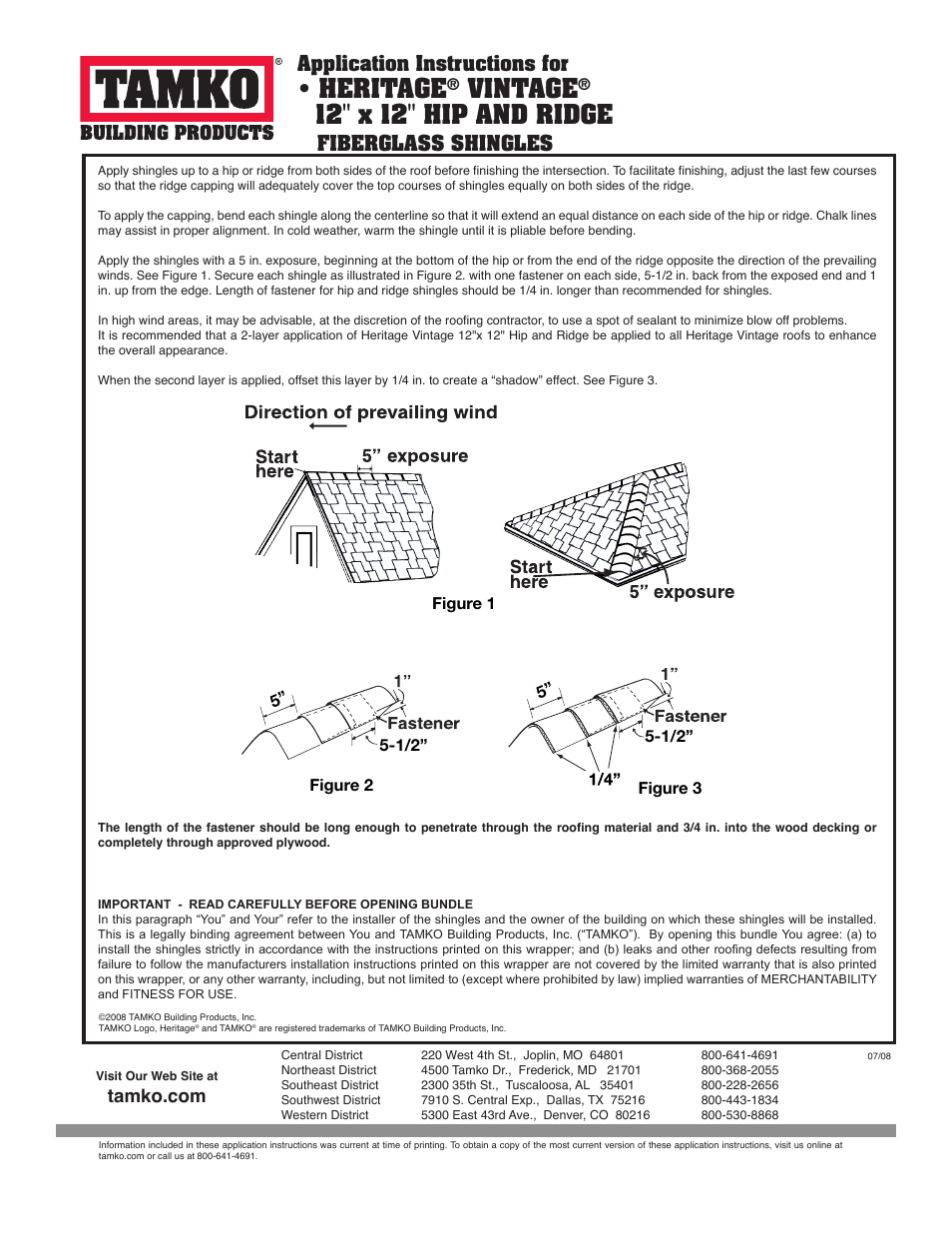TAMKO 12" x 12" HIP AND RIDGE User Manual | 1 page