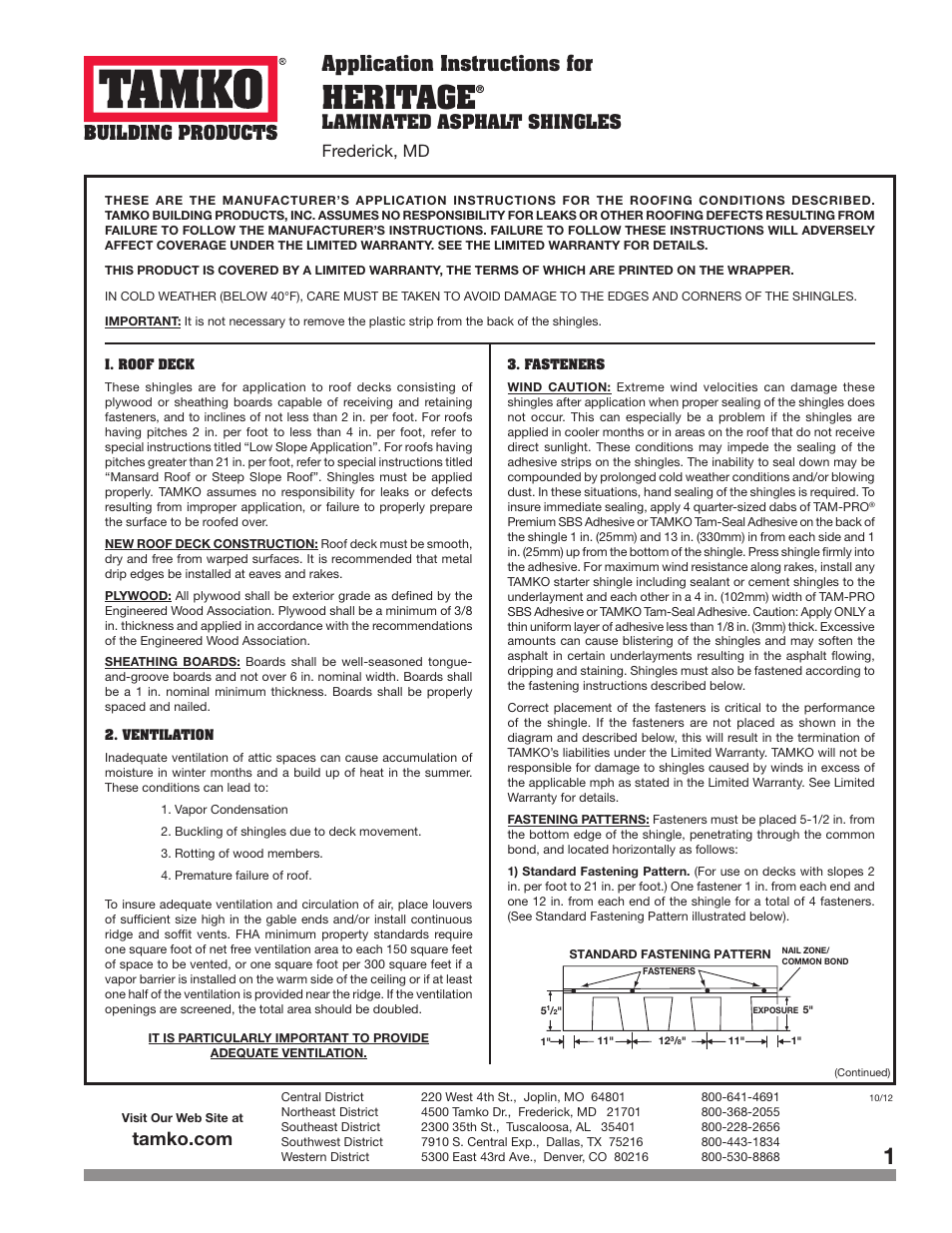 TAMKO HERITAGE User Manual | 5 pages