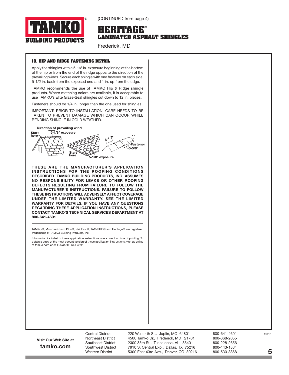 Heritage, Laminated asphalt shingles frederick, md | TAMKO HERITAGE User Manual | Page 5 / 5