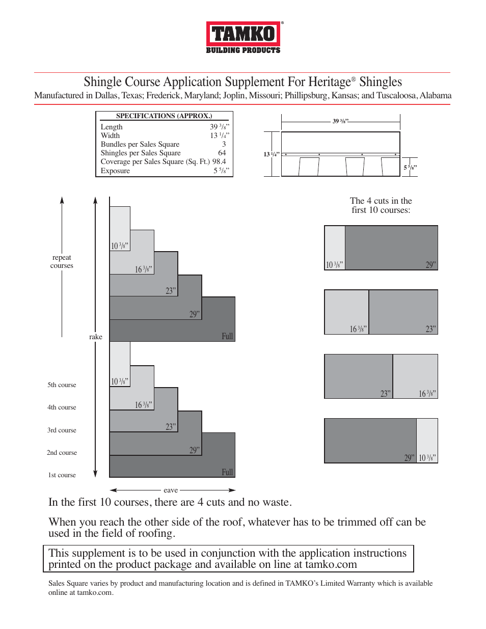 TAMKO HERITAGE User Manual | 2 pages