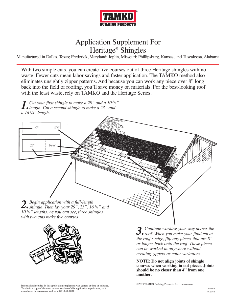 Application supplement for heritage, Shingles | TAMKO HERITAGE User Manual | Page 2 / 2