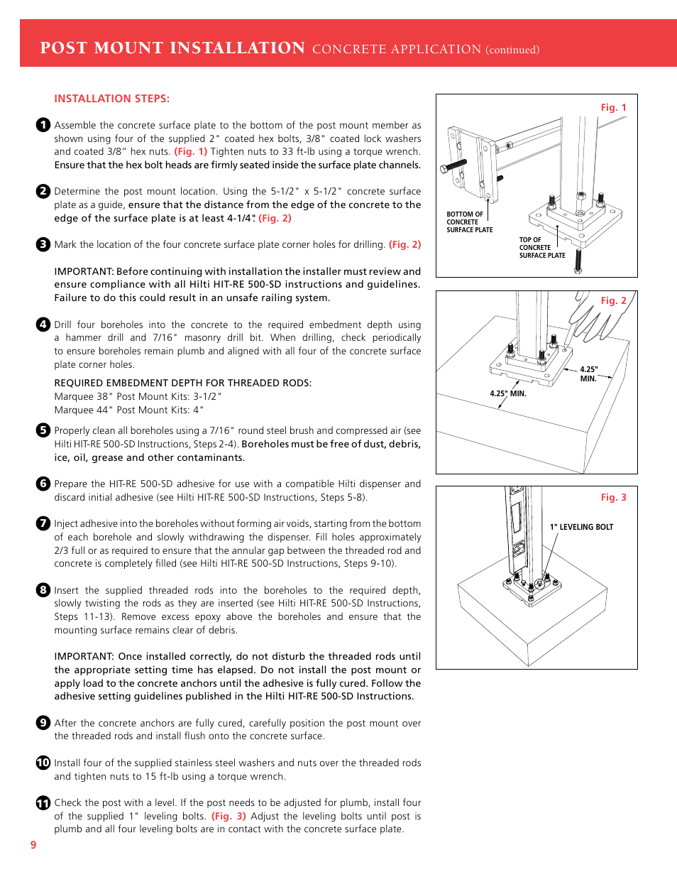 Post mount installation, Concrete application | TAMKO Marquee Railing User Manual | Page 10 / 12