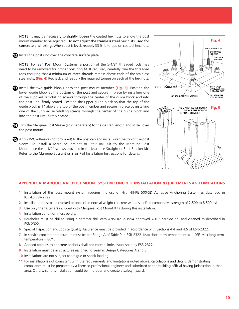 Post mount installation, Concrete application | TAMKO Marquee Railing User Manual | Page 11 / 12