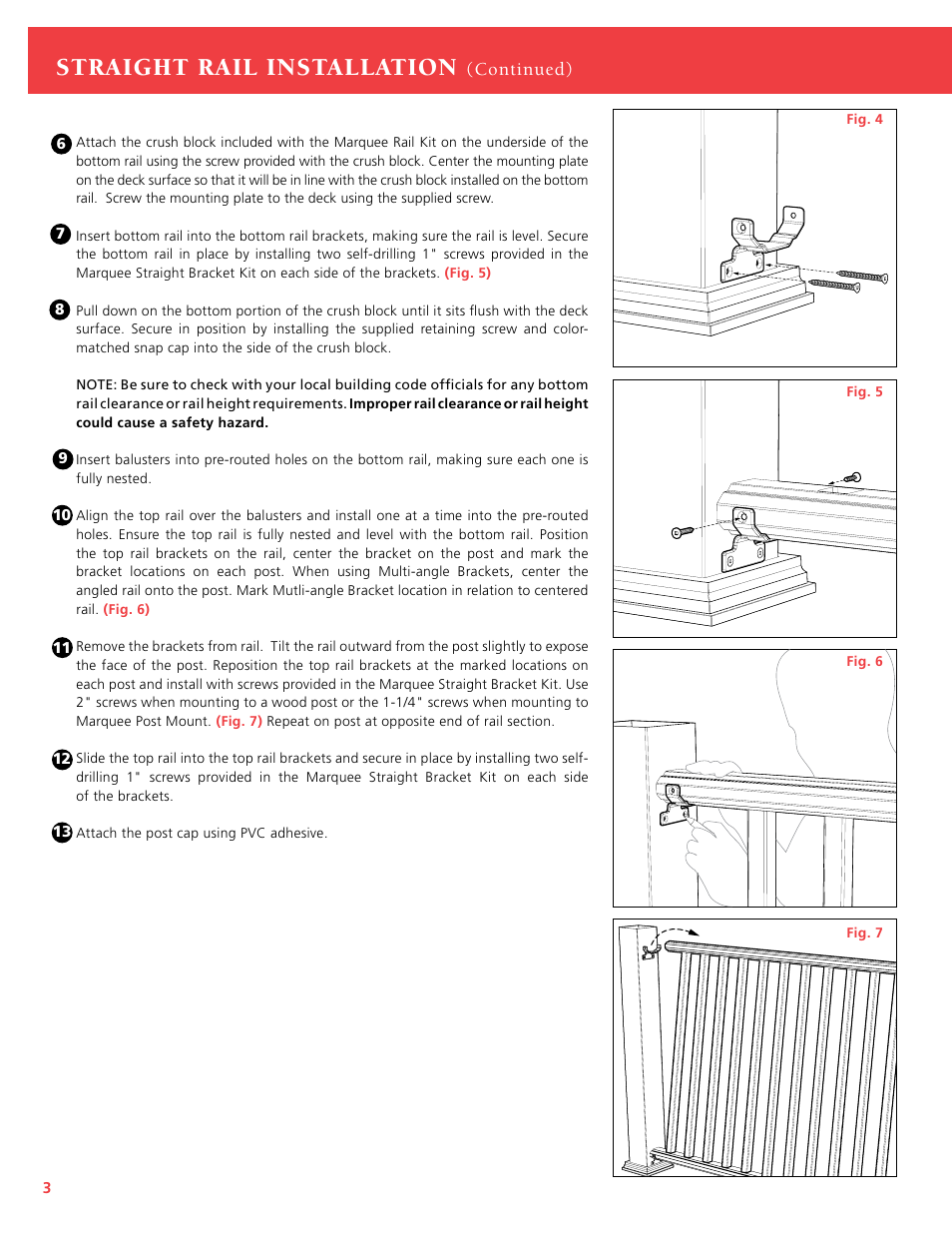 Straight rail installation, Continued) | TAMKO Marquee Railing User Manual | Page 4 / 12