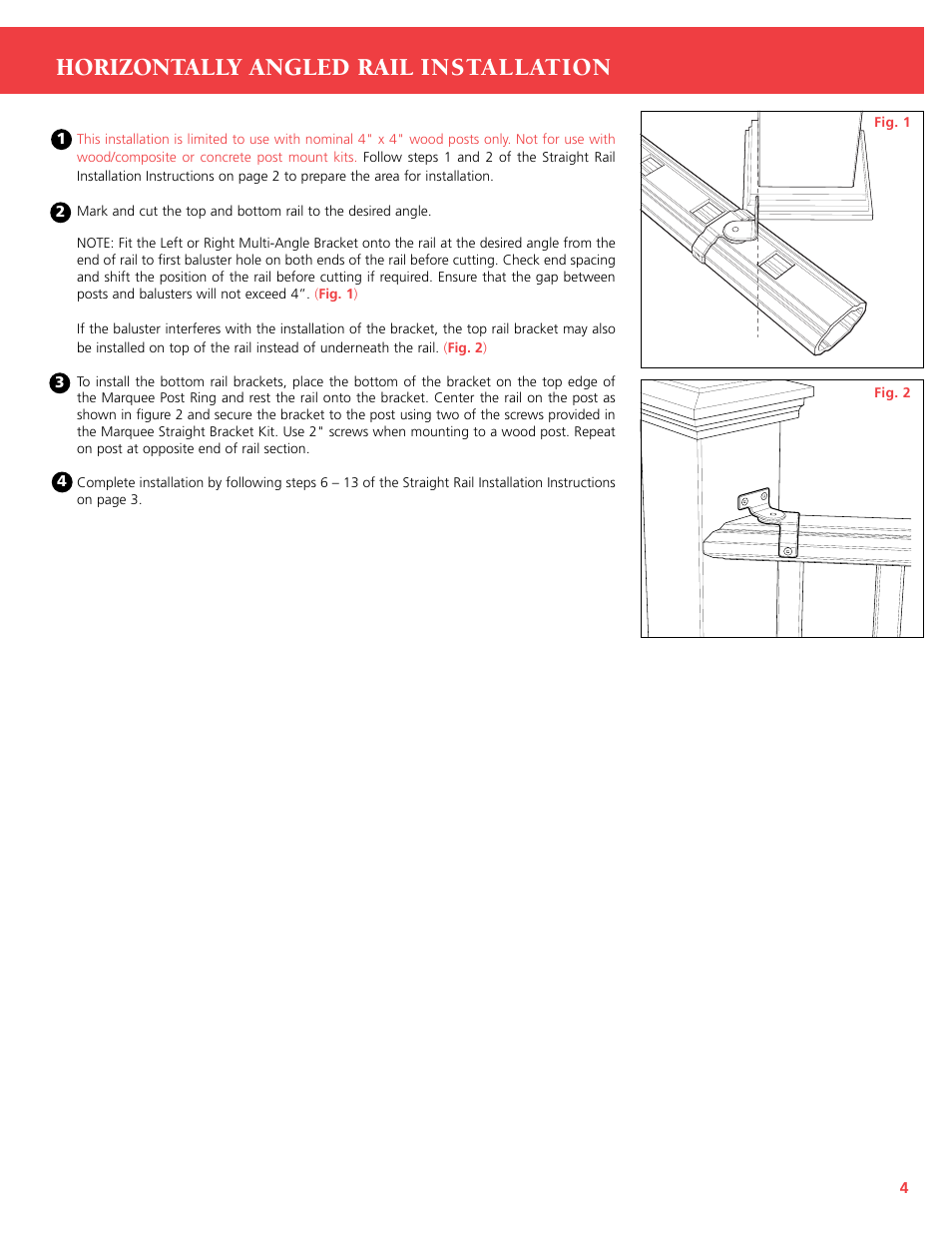 Horizontally angled rail installation | TAMKO Marquee Railing User Manual | Page 5 / 12