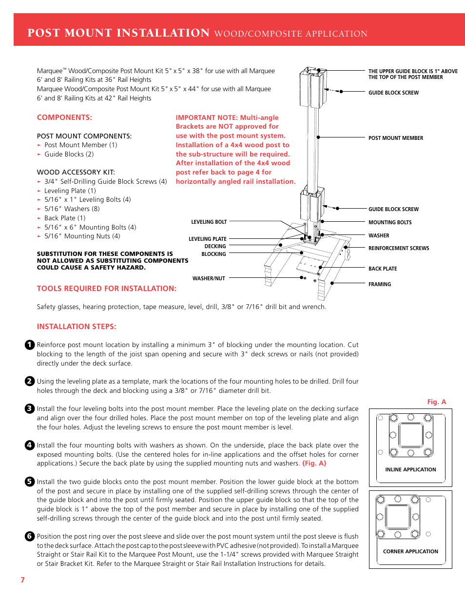 Post mount installation, Wood/composite application | TAMKO Marquee Railing User Manual | Page 8 / 12