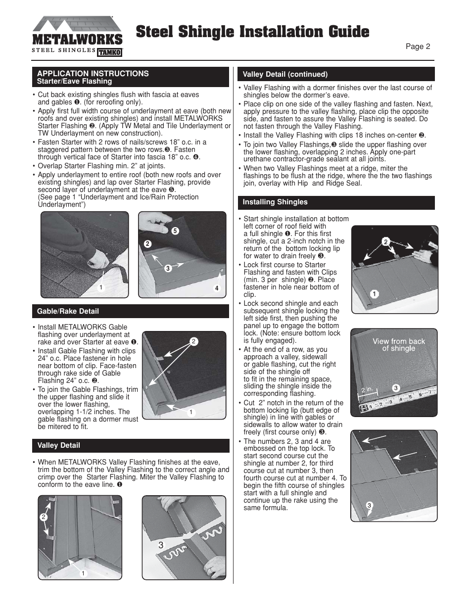 Steel shingle installation guide | TAMKO MetalWorks User Manual | Page 2 / 8