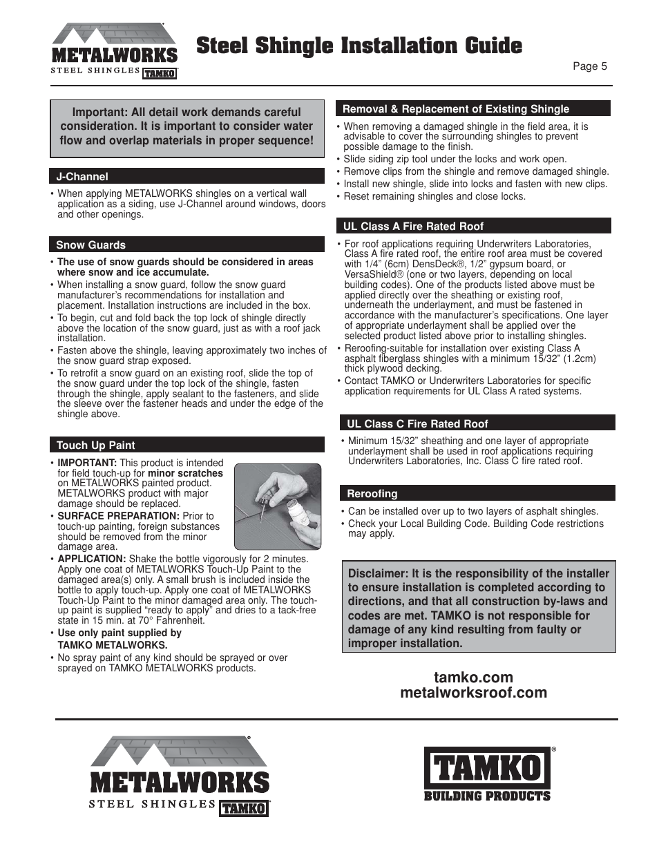 Steel shingle installation guide | TAMKO MetalWorks User Manual | Page 5 / 8