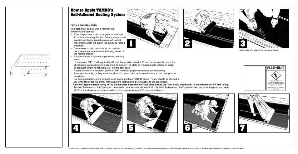 Warning, How to apply tamko’s self-adhered roofi ng system | TAMKO SA User Manual | Page 2 / 2