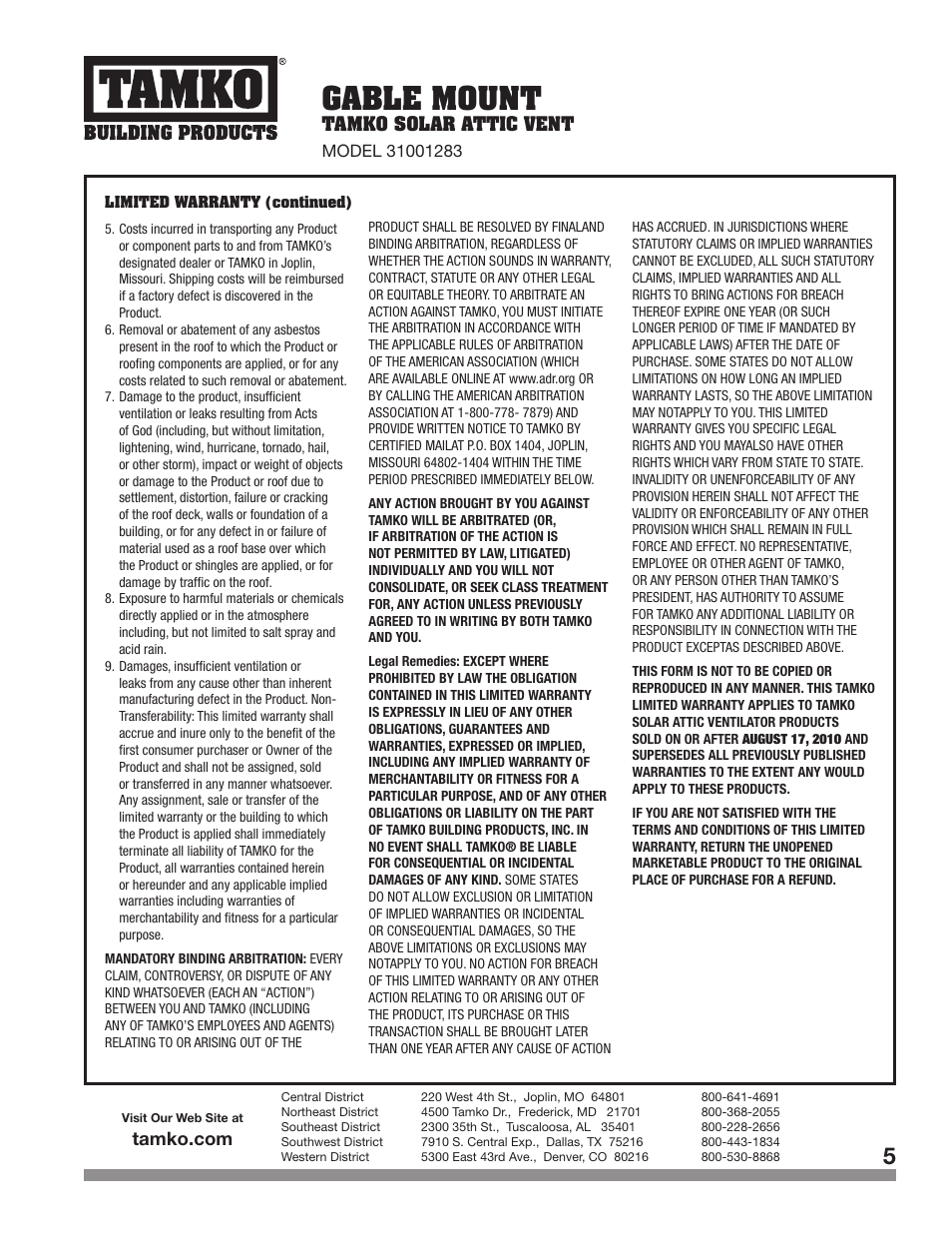 Gable mount | TAMKO GABLE MOUNT User Manual | Page 5 / 8