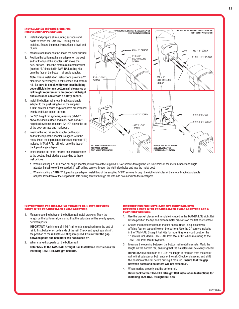 TAMKO TAM-RAIL User Manual | Page 11 / 12