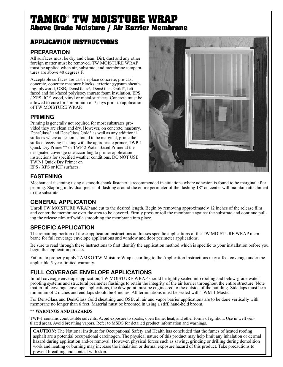 TAMKO TW Moisture Wrap User Manual | 8 pages