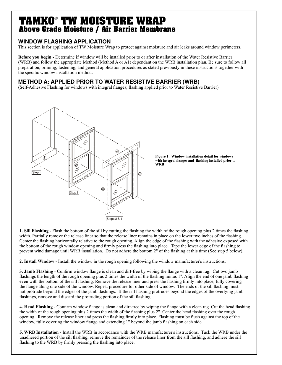 Tamko, Tw moisture wrap, Above grade moisture / air barrier membrane | TAMKO TW Moisture Wrap User Manual | Page 2 / 8