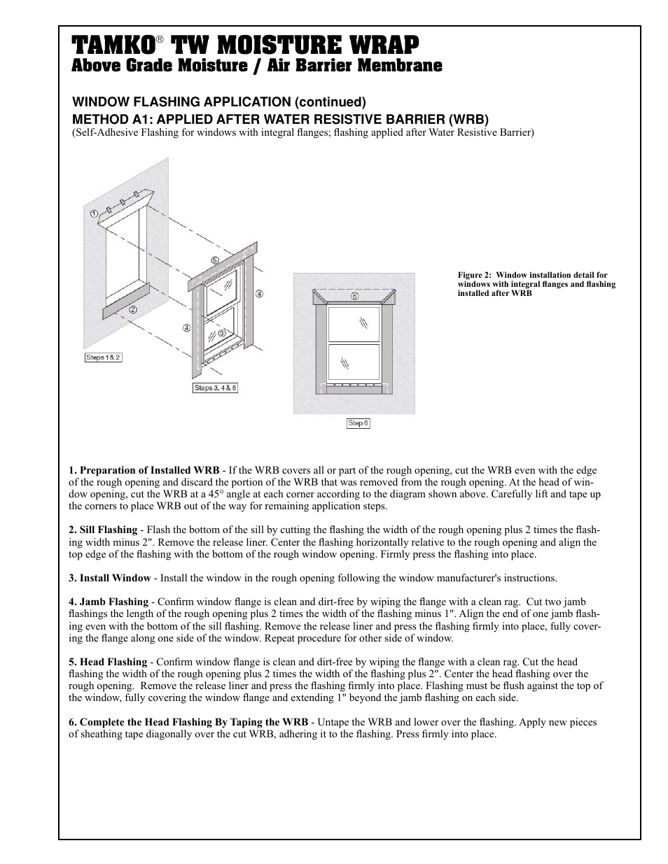Tamko, Tw moisture wrap, Above grade moisture / air barrier membrane | TAMKO TW Moisture Wrap User Manual | Page 3 / 8
