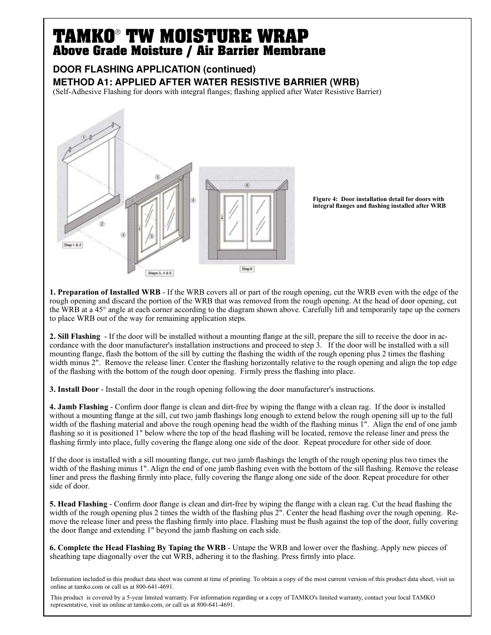 Tamko, Tw moisture wrap, Above grade moisture / air barrier membrane | TAMKO TW Moisture Wrap User Manual | Page 5 / 8