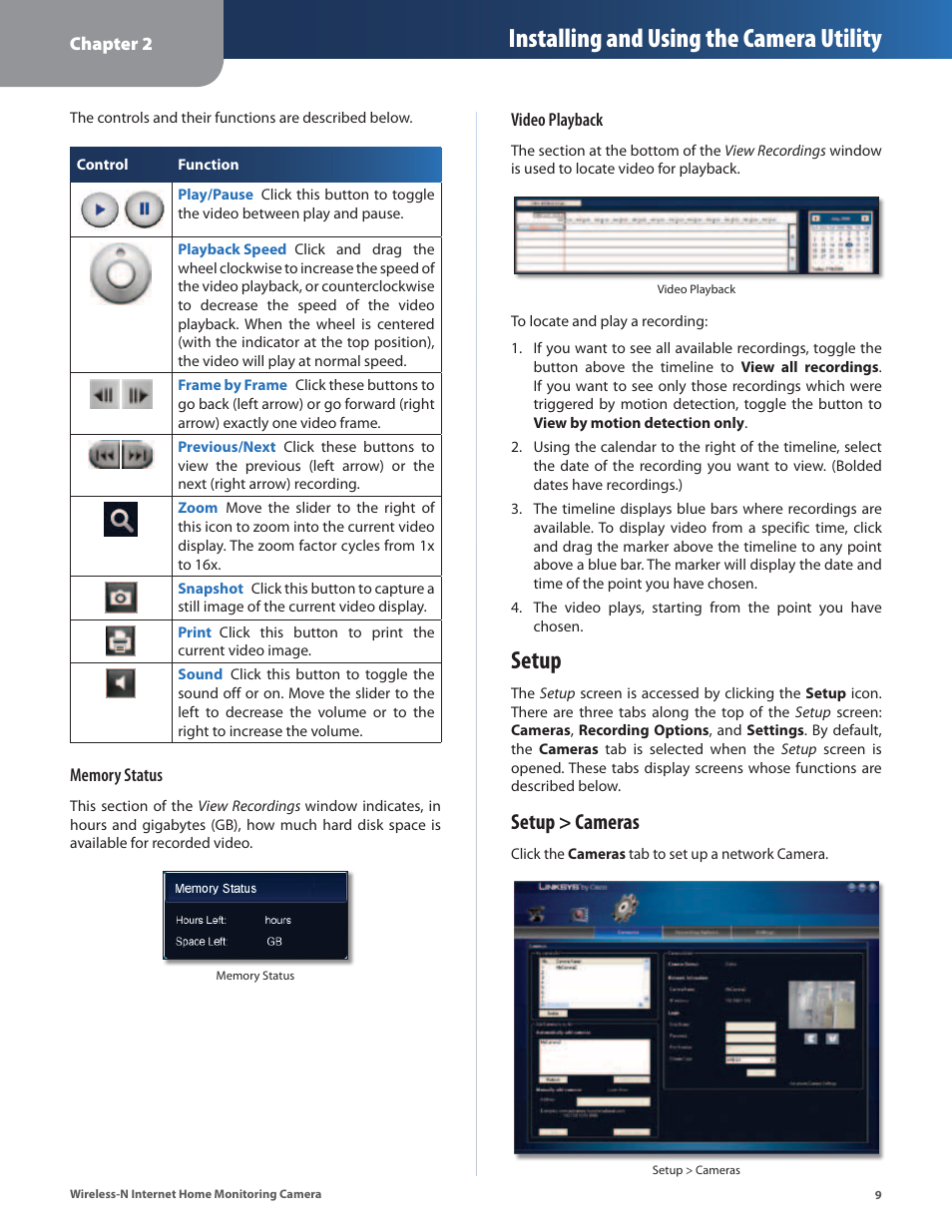 Setup, Installing and using the camera utility, Setup > cameras | Cisco WVC80N User Manual | Page 10 / 66